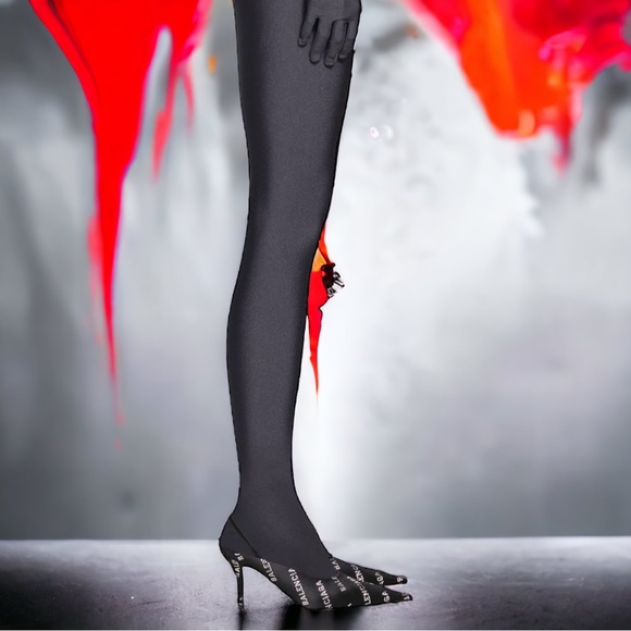 👡 🆕 Balenciaga Women Square Knife Slingback 80mm Mule W/ Rhinestones in Black - Picture 8 of 10